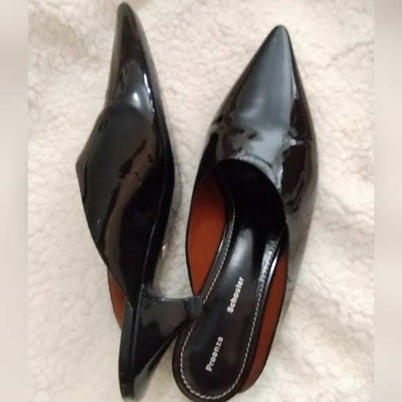 🛑SOLD🛑 PROENZA SCHOULER Black Patent Leather Mules Kitten Heel - Picture 3 of 16